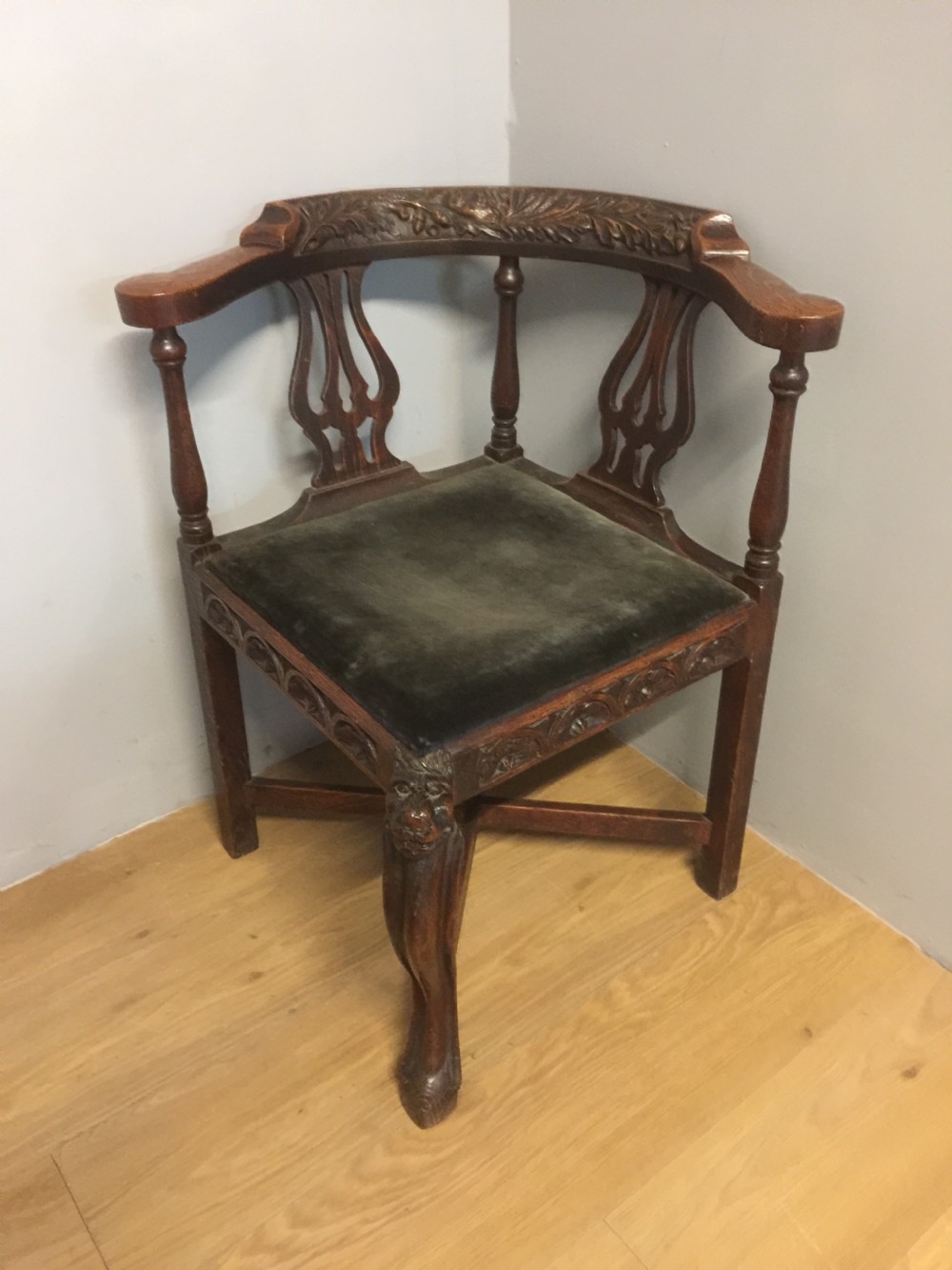 Nineteenth century carved oak corner chair  View IV