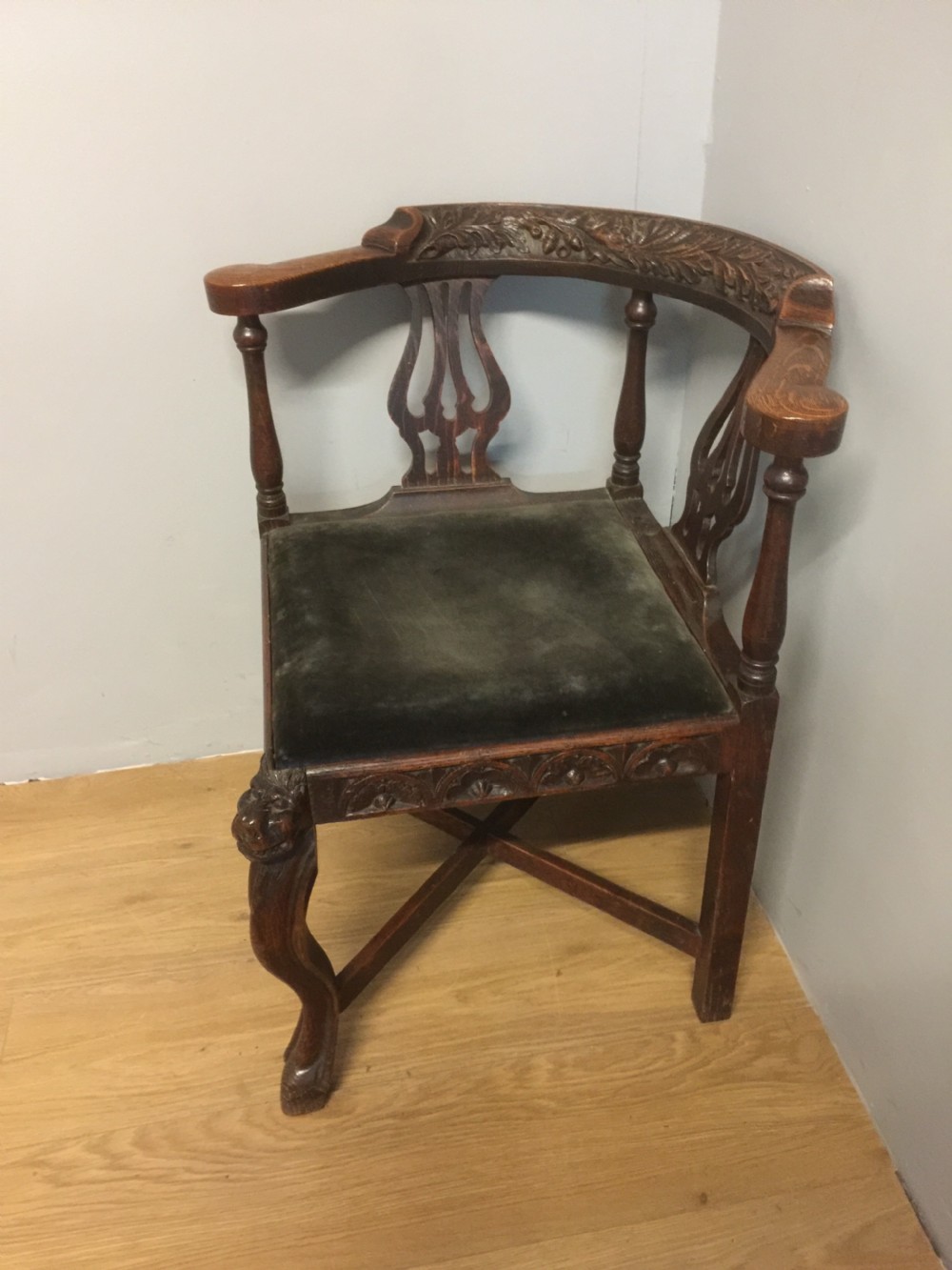 Nineteenth century carved oak corner chair  View VI