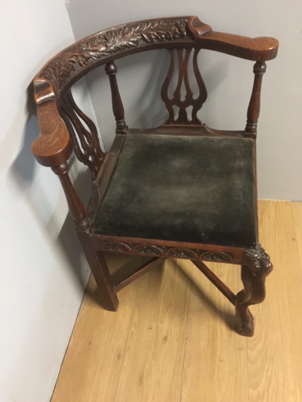 Nineteenth century carved oak corner chair  View VII