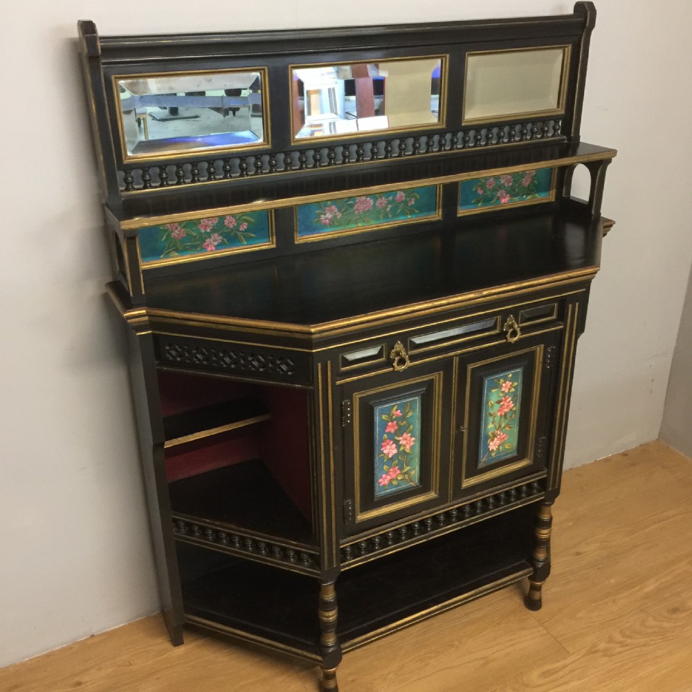 Ebonised aesthetic movement side cabinet by Lamb of Manchester 