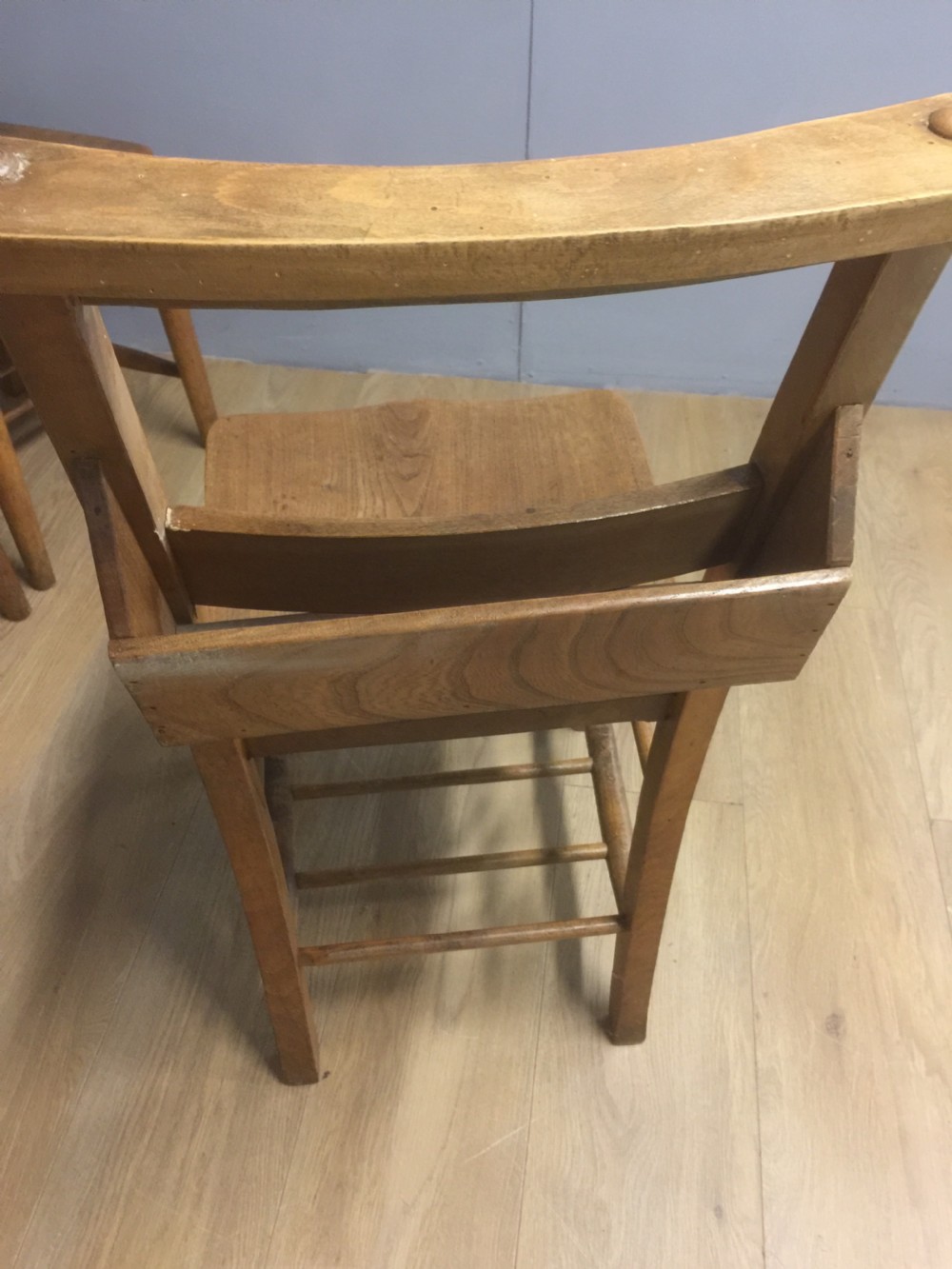 Six nineteenth century  chapel chairs with solid elm seats  View XI