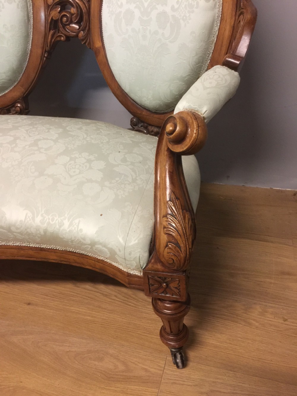 Nineteenth century carved walnut framed sofa  View V