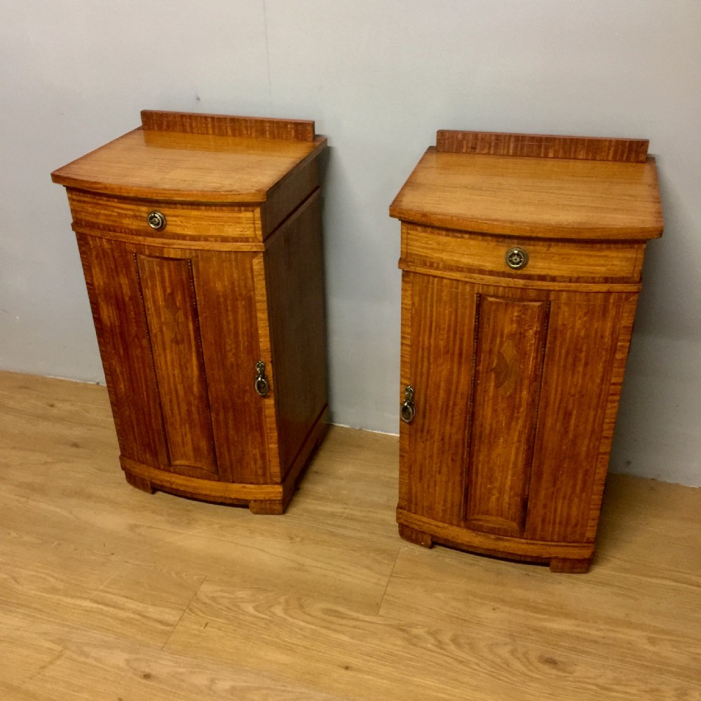 Pair of satin birch inlaid Edwardian bedside cupboards  