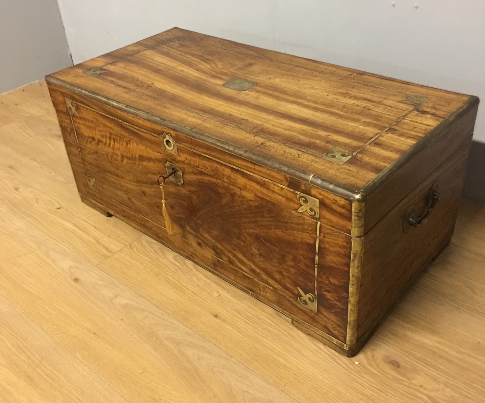 Nineteenth century large brass bound camphorwood chest 