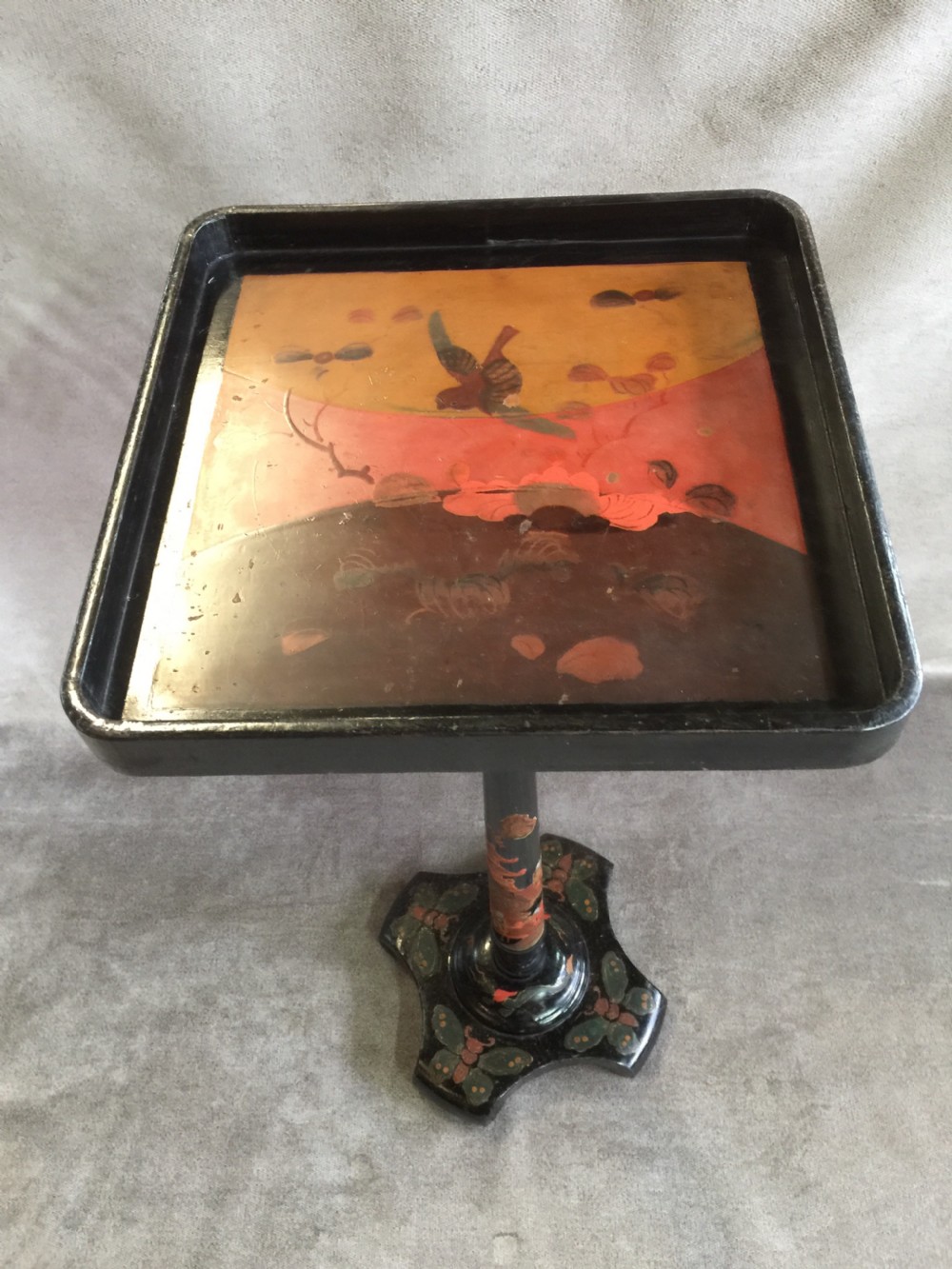 Edwardian chinoiserie black lacquer wine table View II