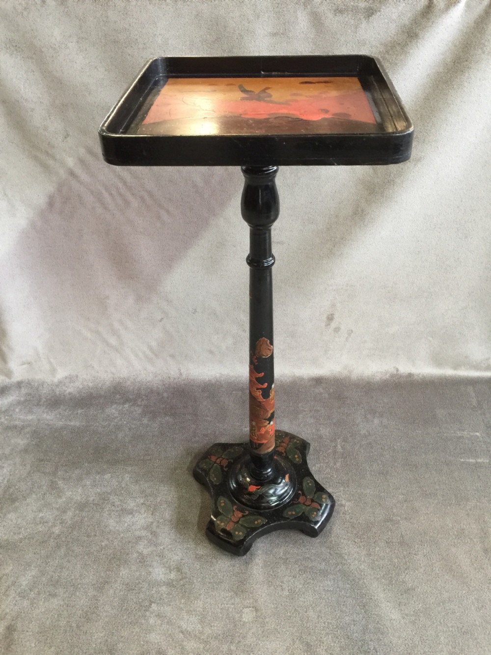 Edwardian chinoiserie black lacquer wine table View IV