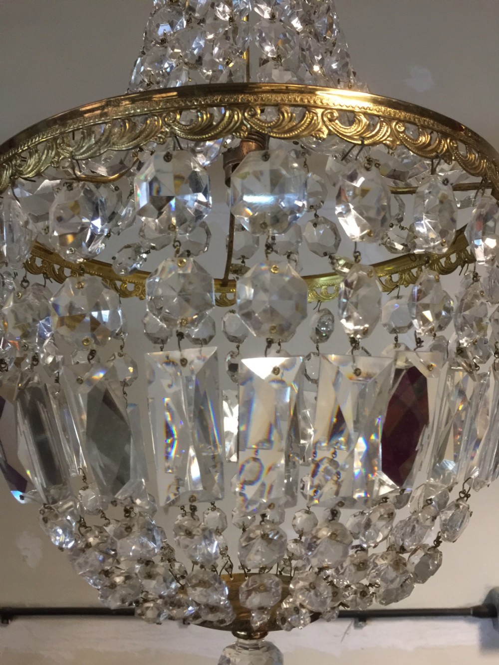 Pair of heavy cut glass empire style chandeliers  View IV