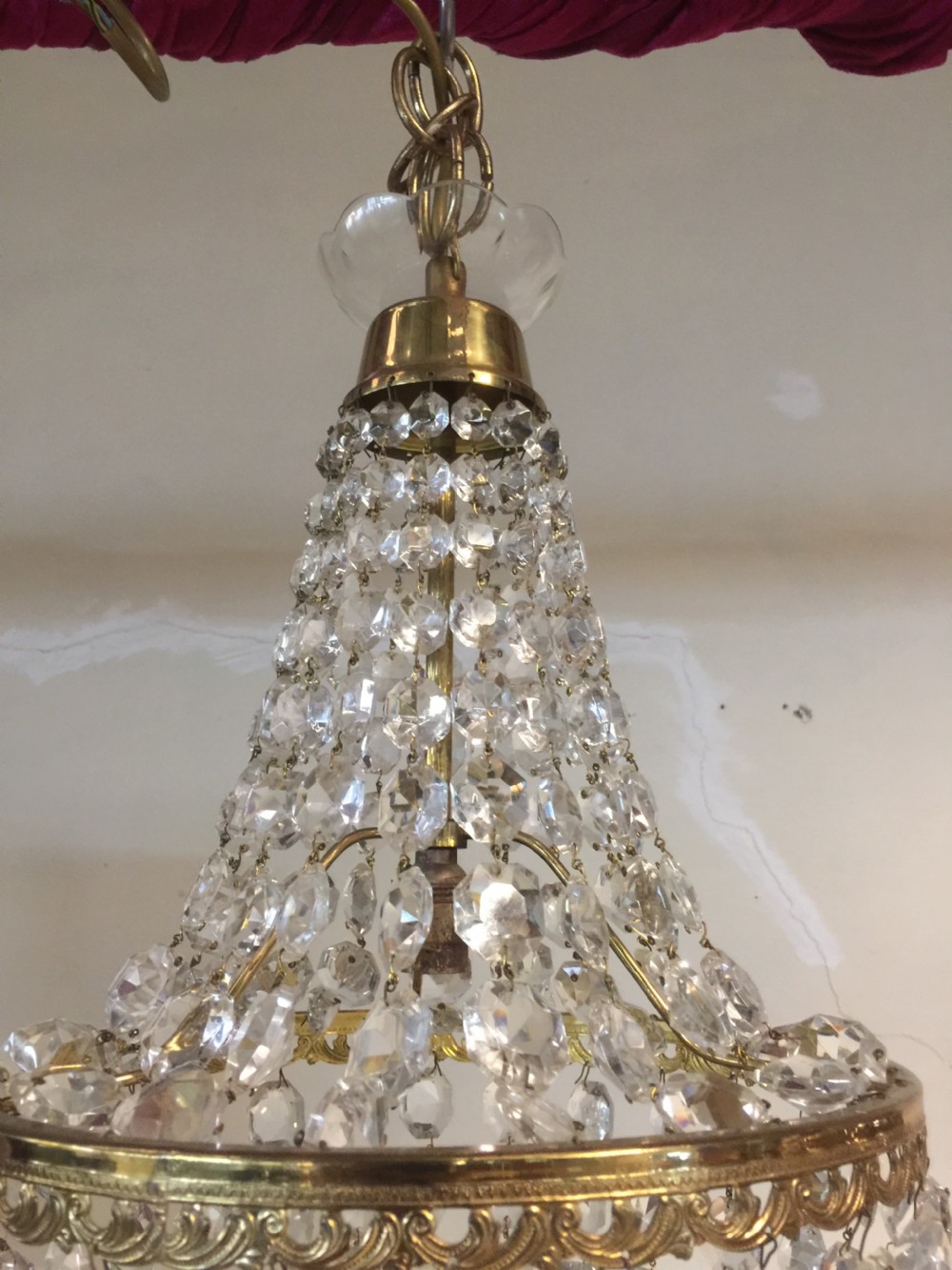 Pair of heavy cut glass empire style chandeliers  View V