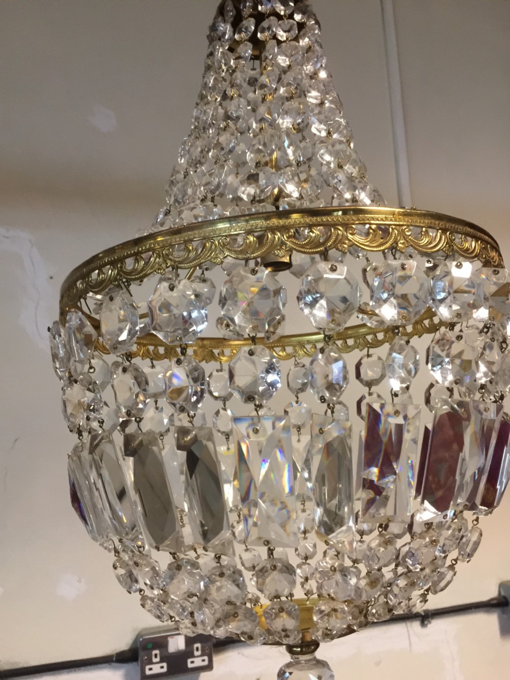 Pair of heavy cut glass empire style chandeliers  View VI