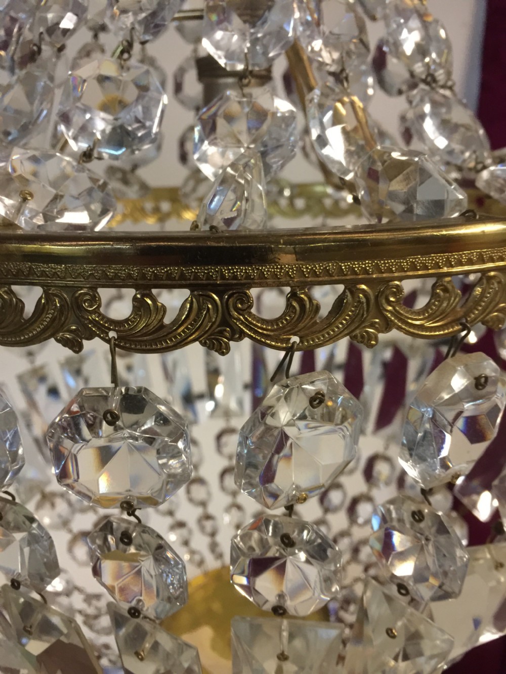 Pair of heavy cut glass empire style chandeliers  View IX