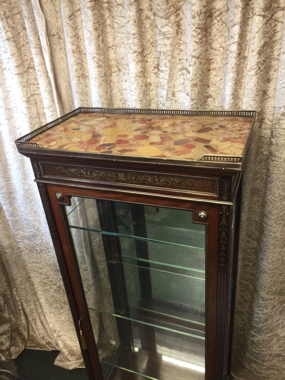 Nineteenth century mahogany brass inlaid pier display cabinet View II