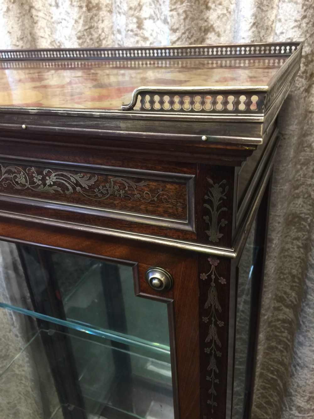 Nineteenth century mahogany brass inlaid pier display cabinet View III