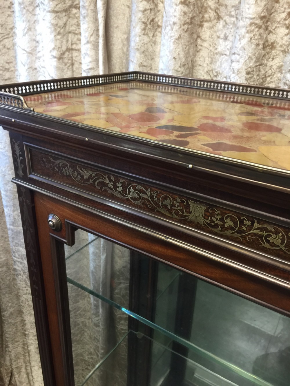Nineteenth century mahogany brass inlaid pier display cabinet View IV