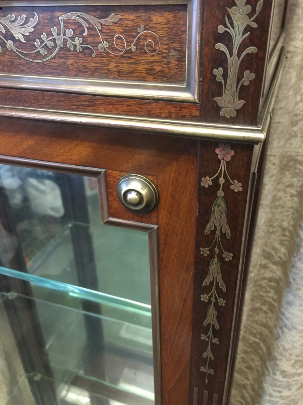 Nineteenth century mahogany brass inlaid pier display cabinet View V