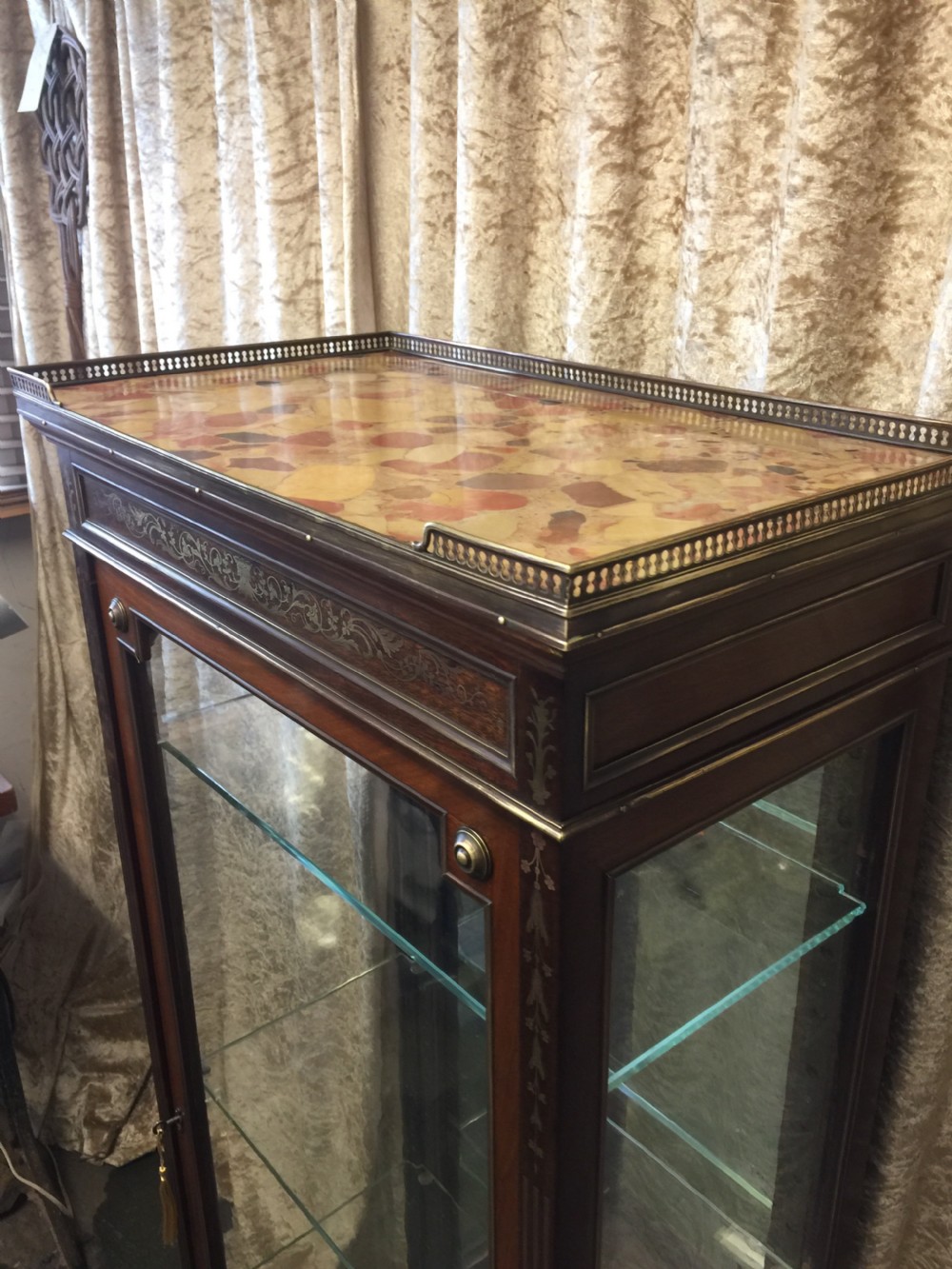 Nineteenth century mahogany brass inlaid pier display cabinet View X