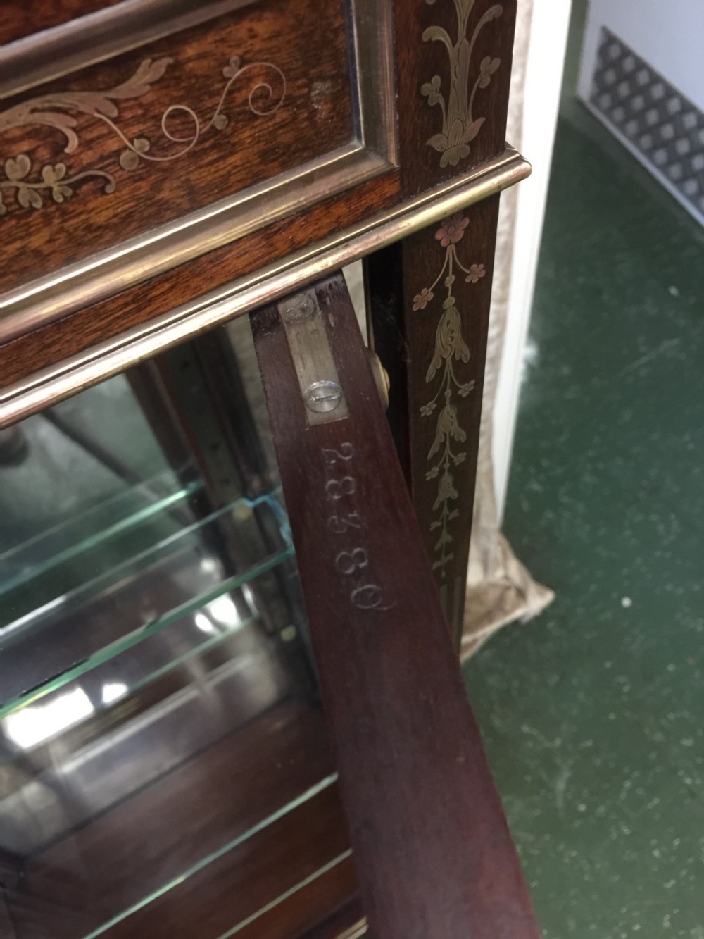 Nineteenth century mahogany brass inlaid pier display cabinet View XI