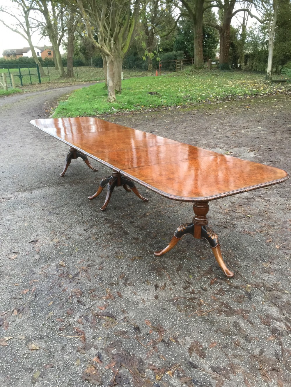 14 seater burr walnut three pillar dining table -13 feet long 