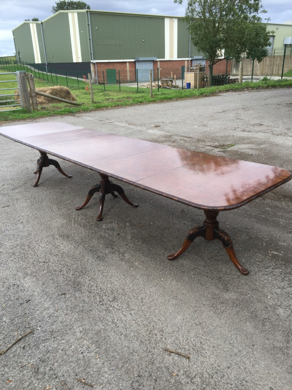 14 seater burr walnut three pillar dining table -13 feet long  View IV