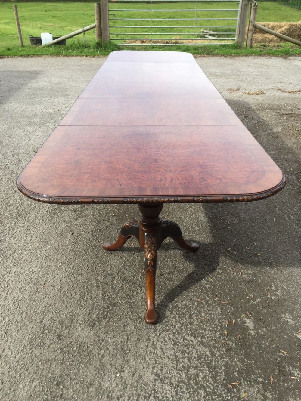 14 seater burr walnut three pillar dining table -13 feet long  View XI
