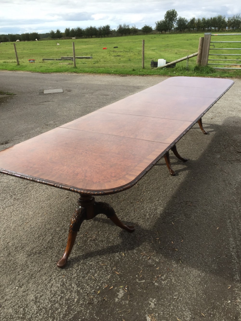 14 seater burr walnut three pillar dining table -13 feet long  View XII