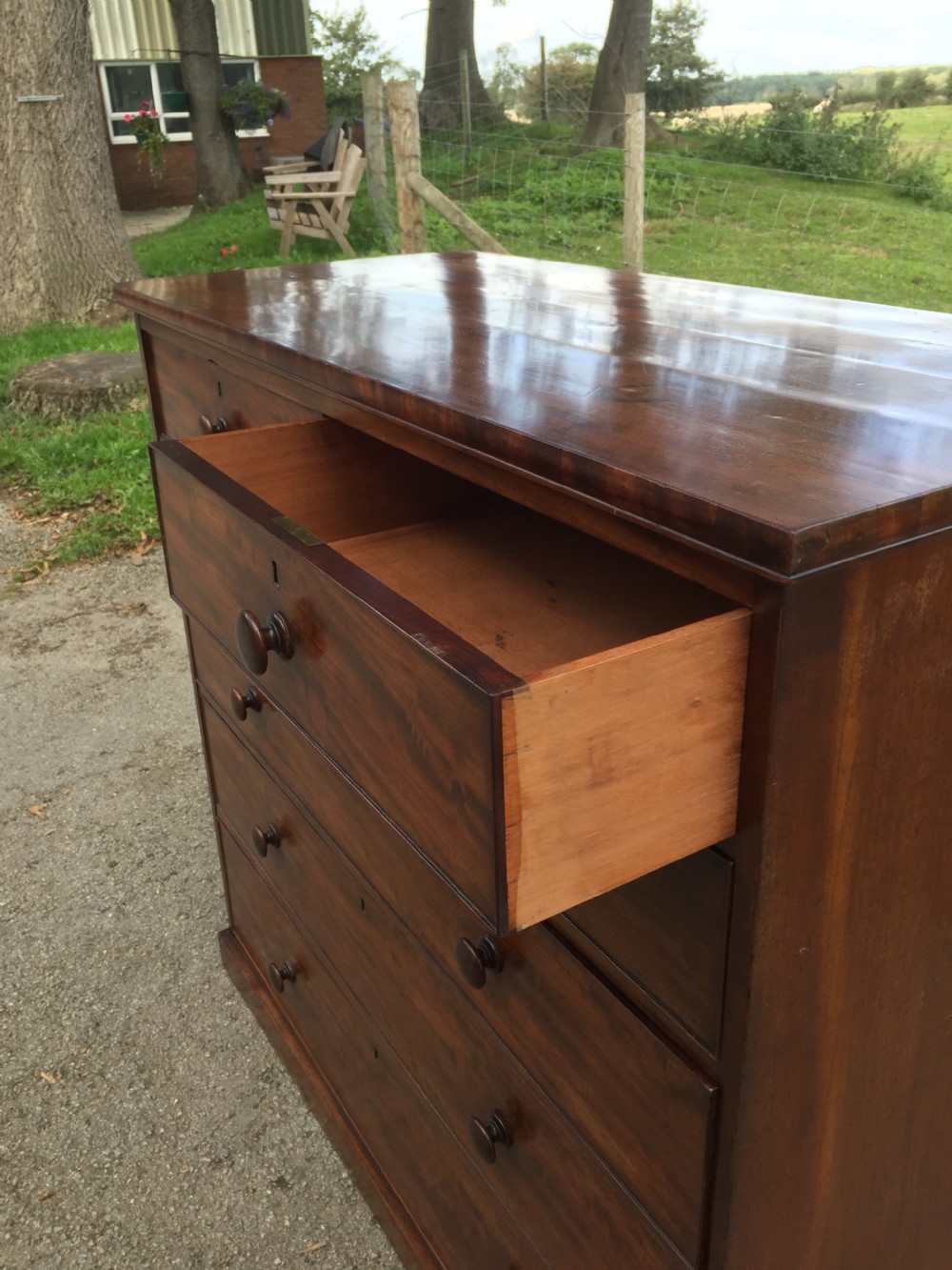 Nineteenth century flame mahogany five height chest of drawers  View XI