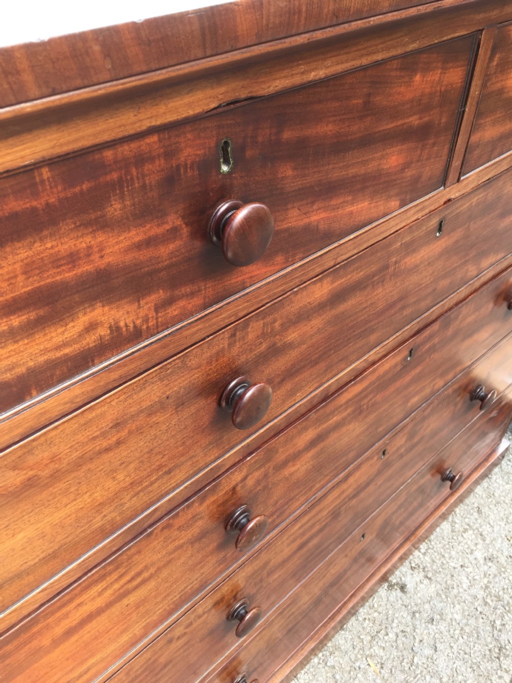 Nineteenth century flame mahogany five height chest of drawers  View XIII