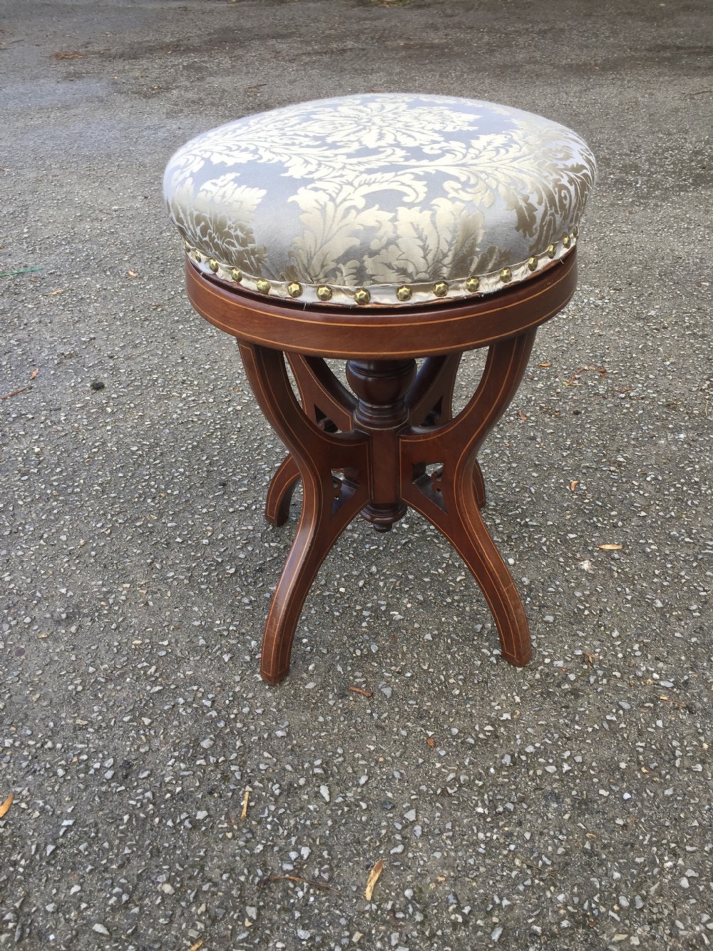 Nineteenth century Inlaid mahogany  height adjustable circular piano stool  View II