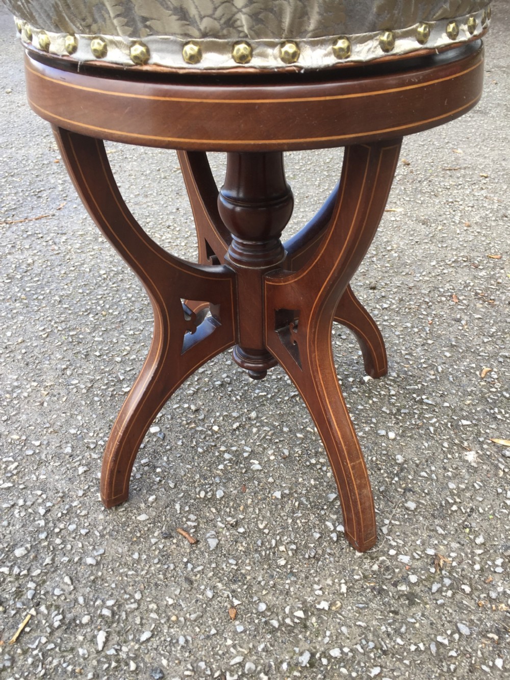 Nineteenth century Inlaid mahogany  height adjustable circular piano stool  View IV