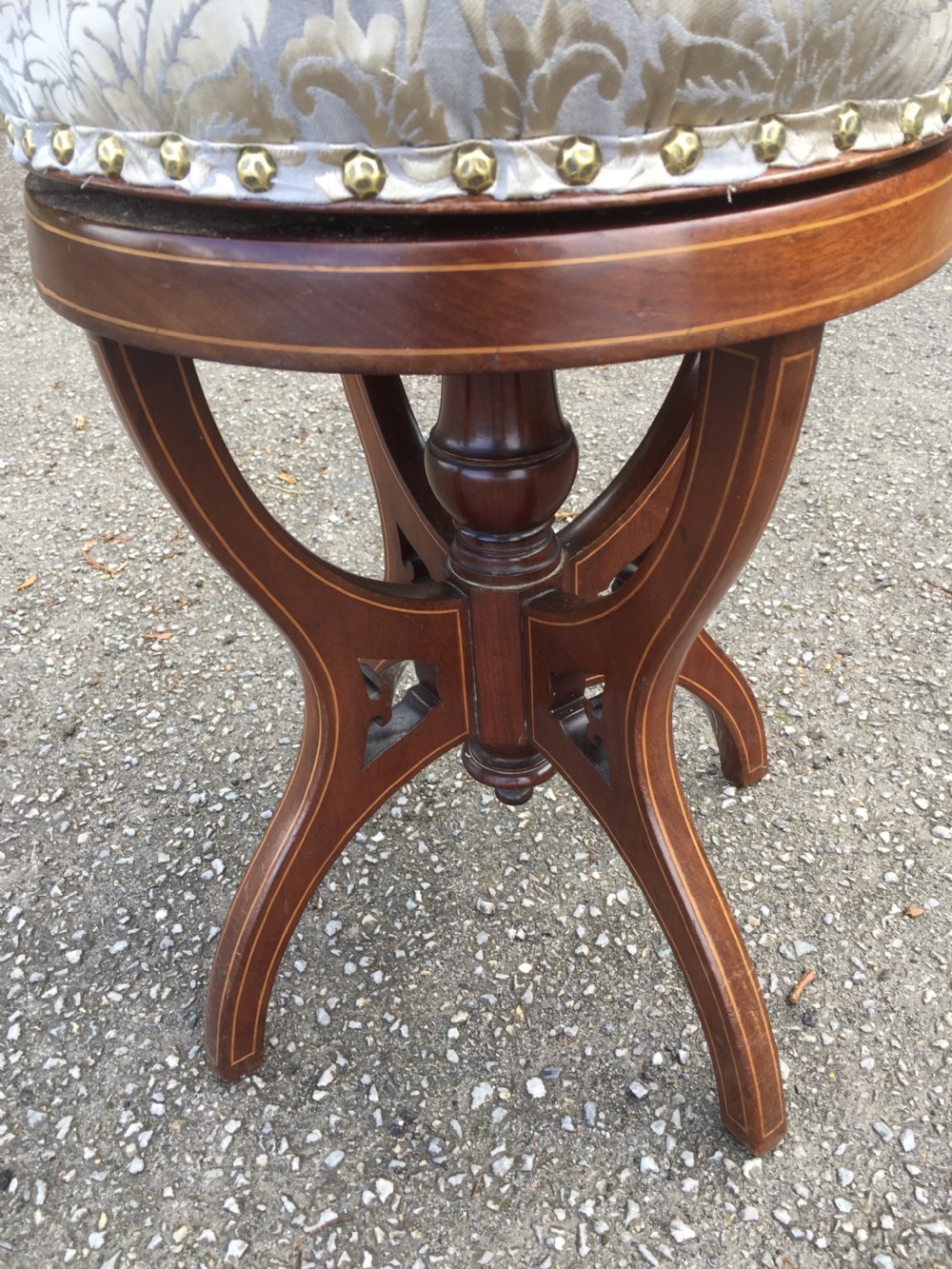 Nineteenth century Inlaid mahogany  height adjustable circular piano stool  View VI