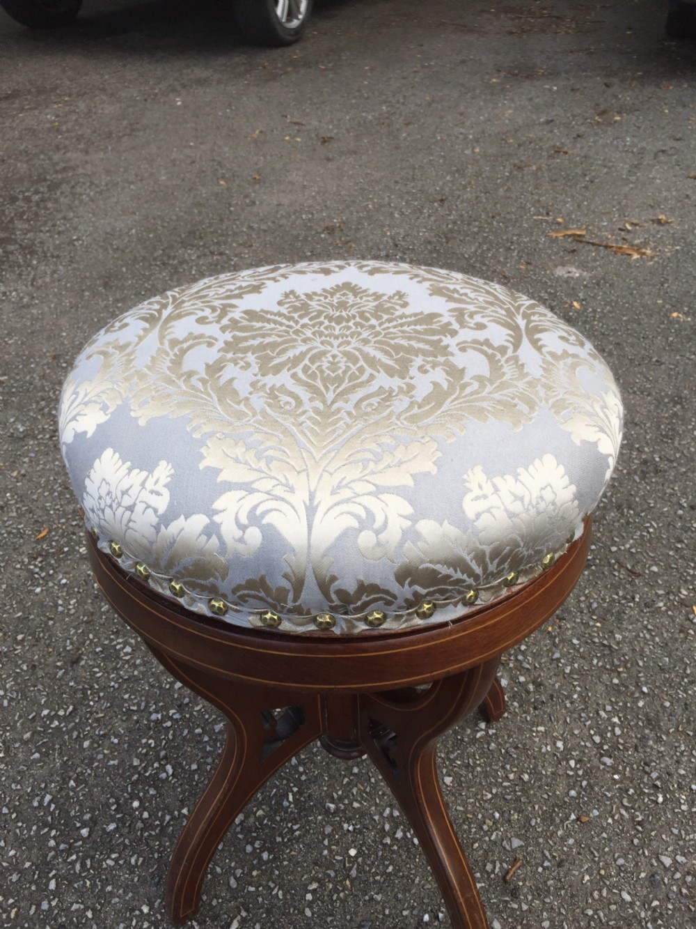 Nineteenth century Inlaid mahogany  height adjustable circular piano stool  View VII