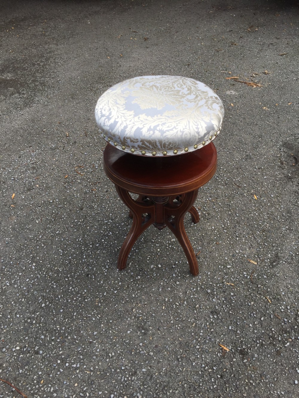 Nineteenth century Inlaid mahogany  height adjustable circular piano stool  View VIII