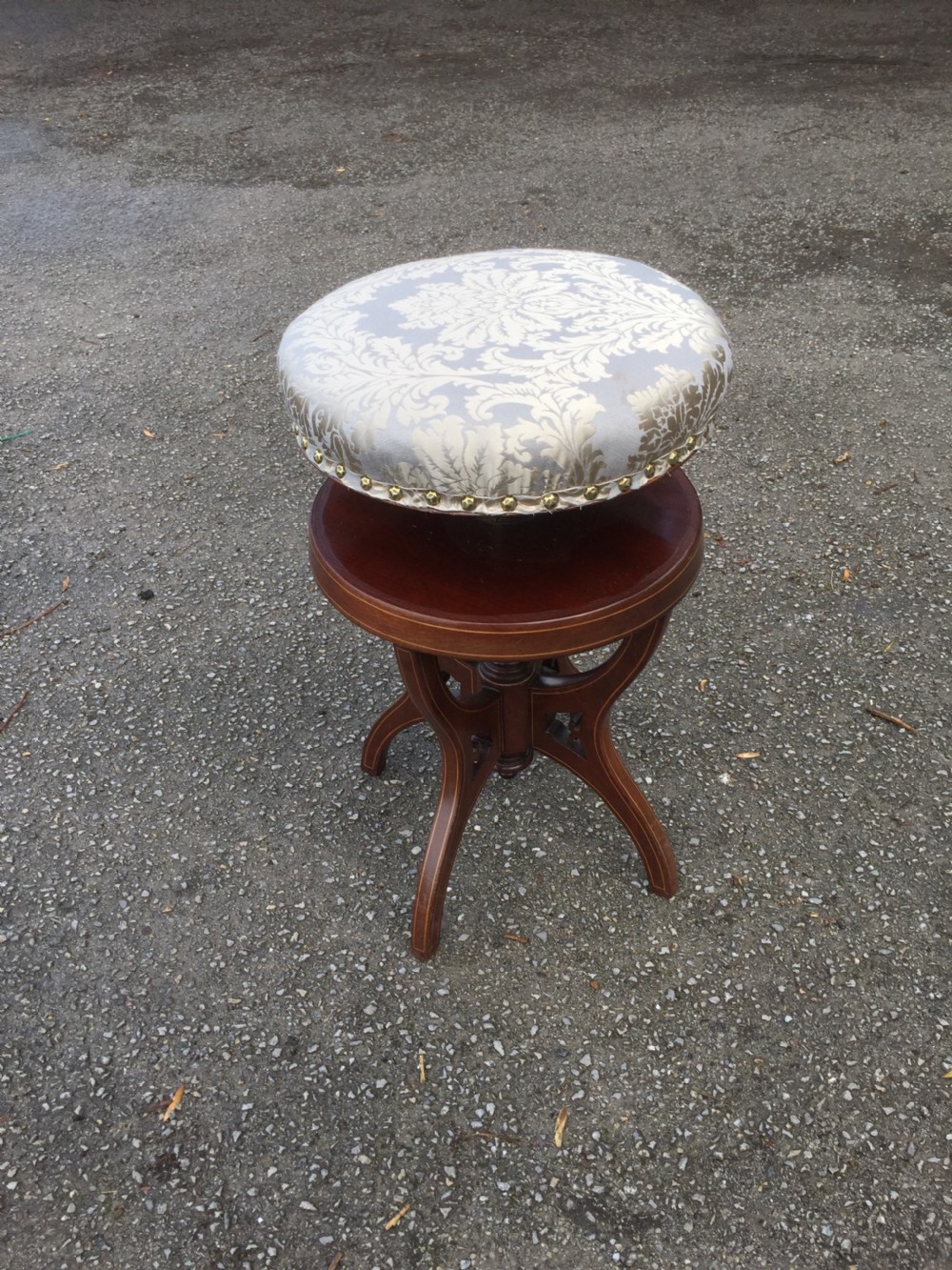 Nineteenth century Inlaid mahogany  height adjustable circular piano stool  View IX
