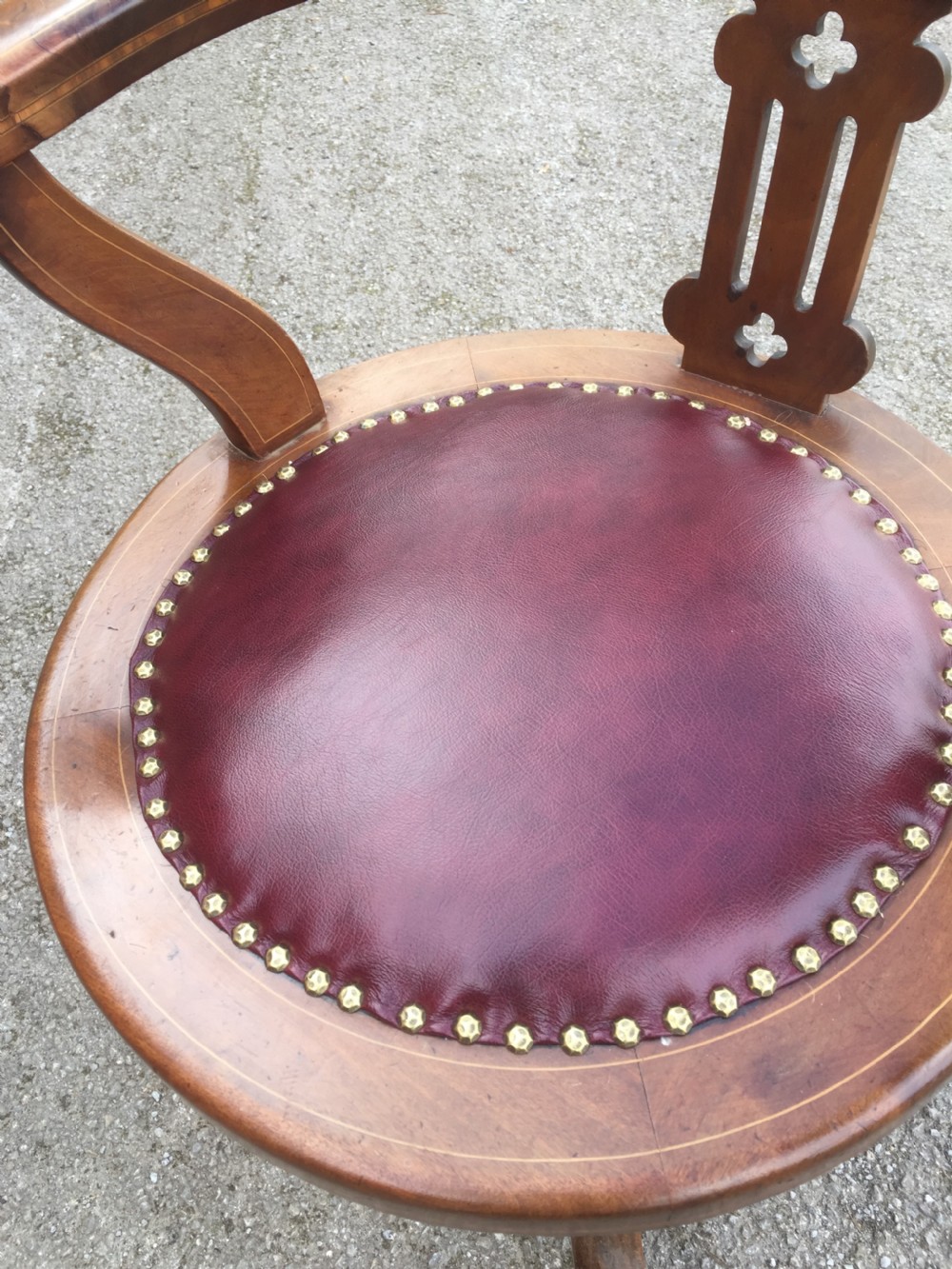 Nineteenth century inlaid mahogany revolving desk chair -red leather  View III