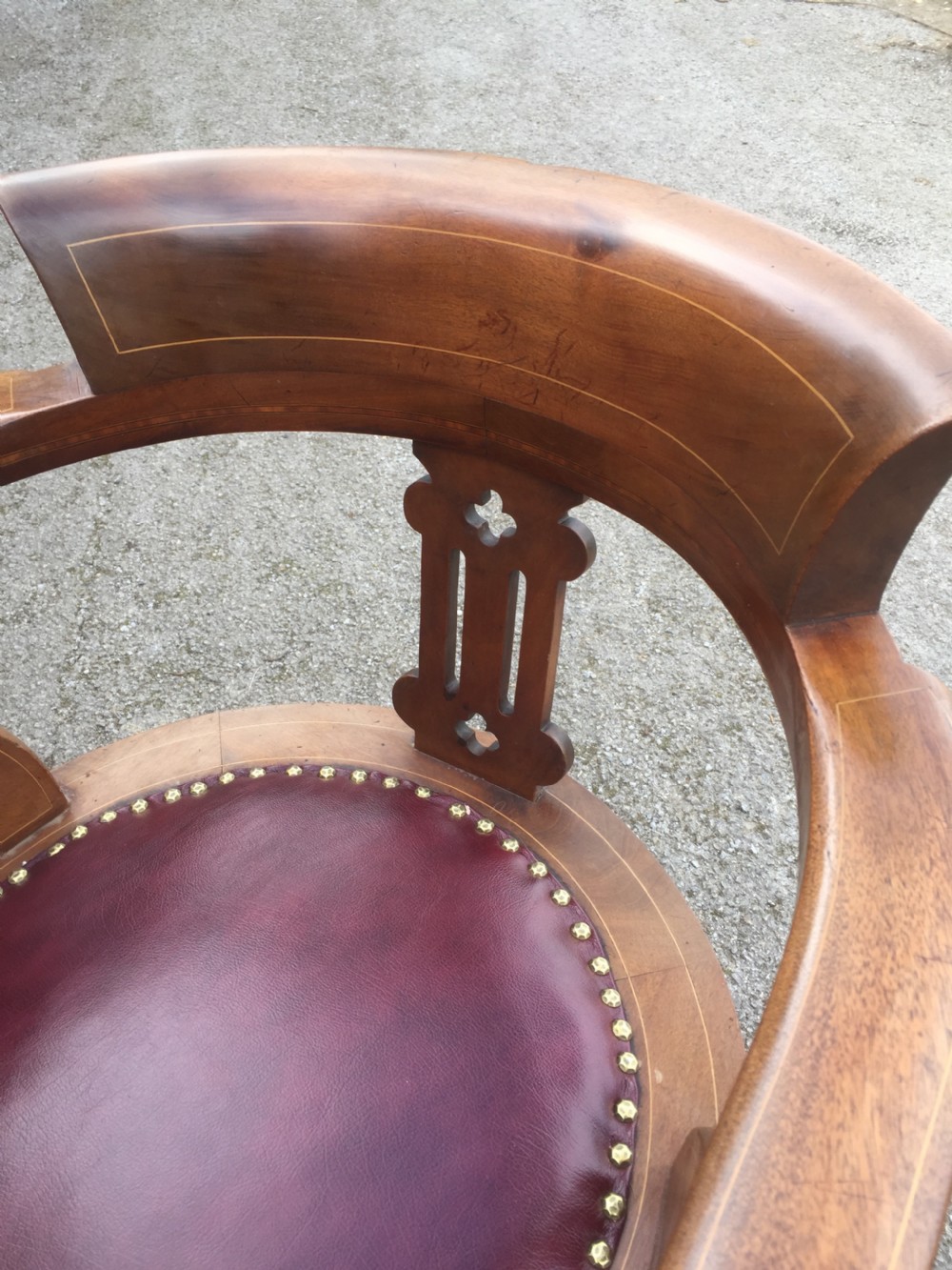 Nineteenth century inlaid mahogany revolving desk chair -red leather  View IV