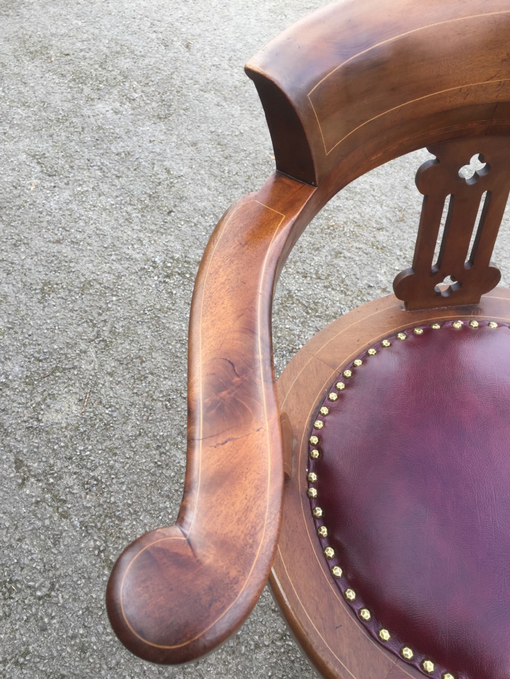 Nineteenth century inlaid mahogany revolving desk chair -red leather  View VII