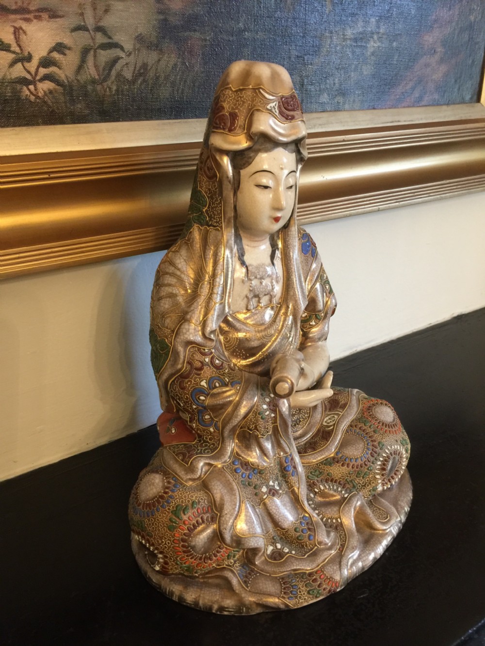 Nineteenth century Meiji period satsuma figure of a seated lady  View II