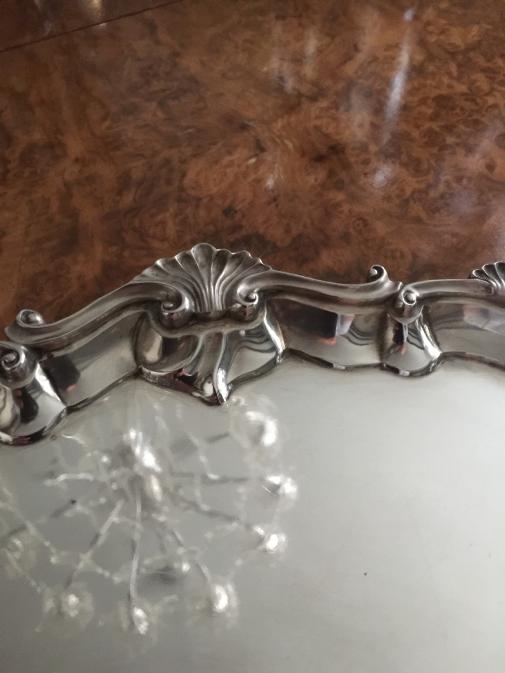 Silver tray London 1898 Charles Stuart Harris  approx 980 gm View V
