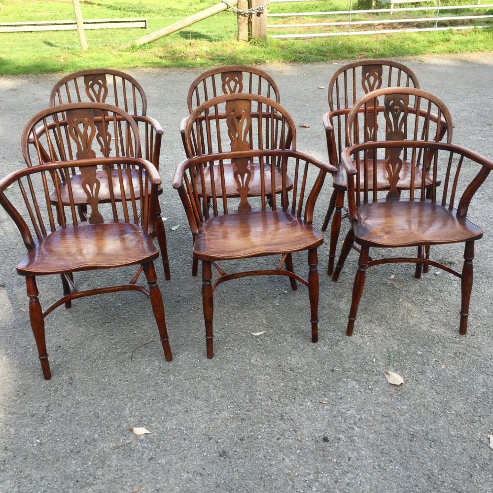 Set of Six Georgian Yew and elm Windsor Chairs  Circa 1820