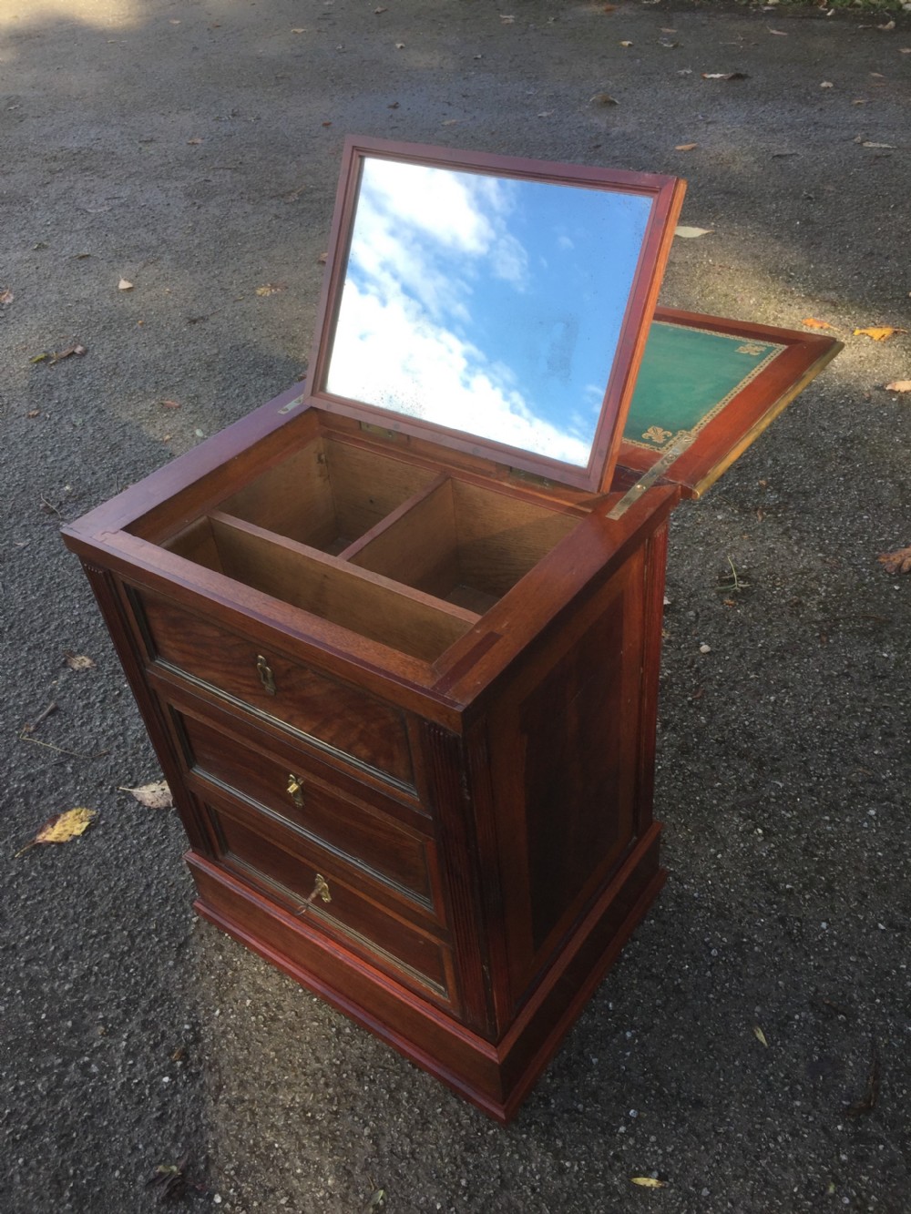 Unusual flame mahogany two drawer writing and dressing chest  View VII