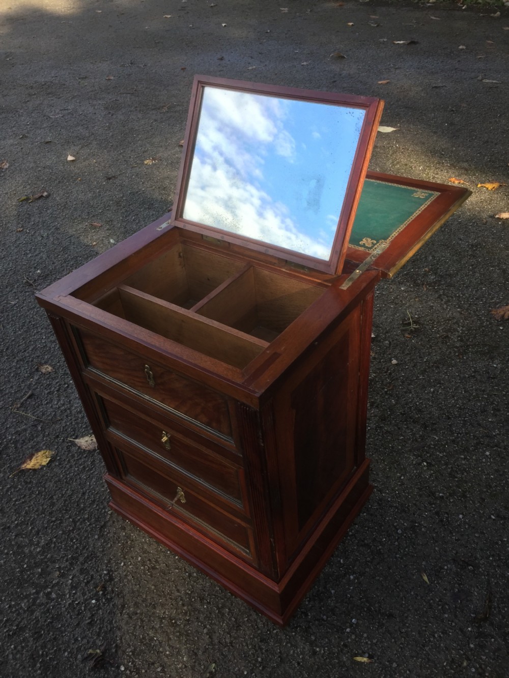 Unusual flame mahogany two drawer writing and dressing chest  View VIII