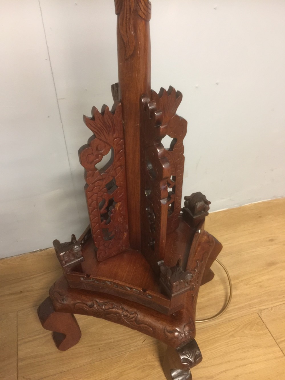 Chinese carved hardwood dragon standard lamp View III
