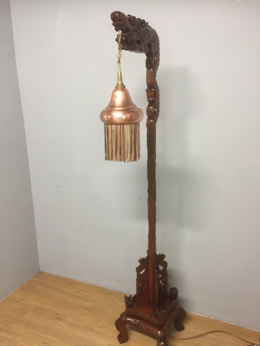 Chinese carved hardwood dragon standard lamp View V