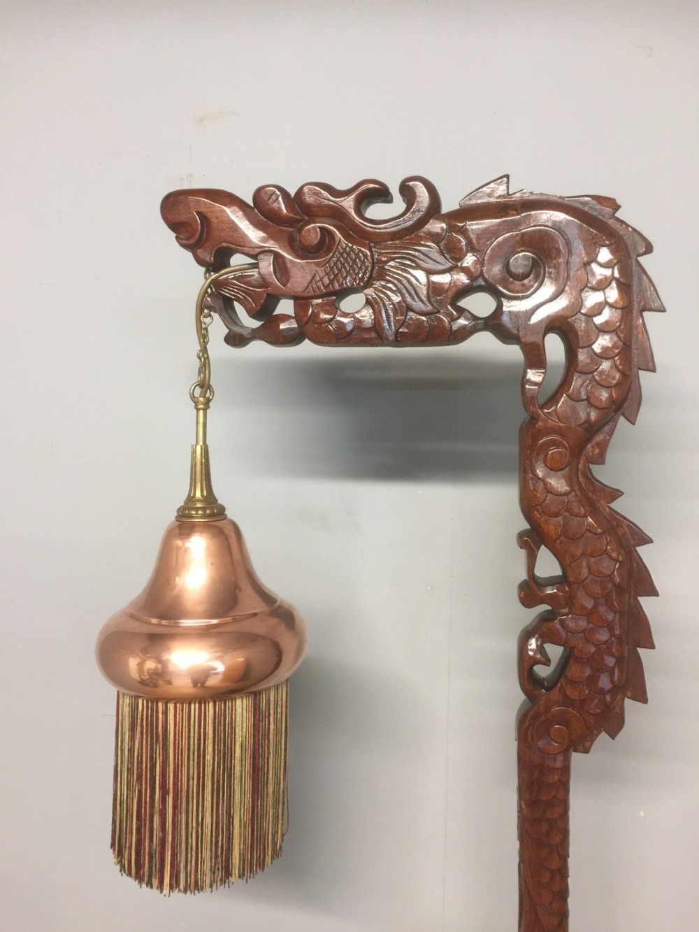 Chinese carved hardwood dragon standard lamp View VI