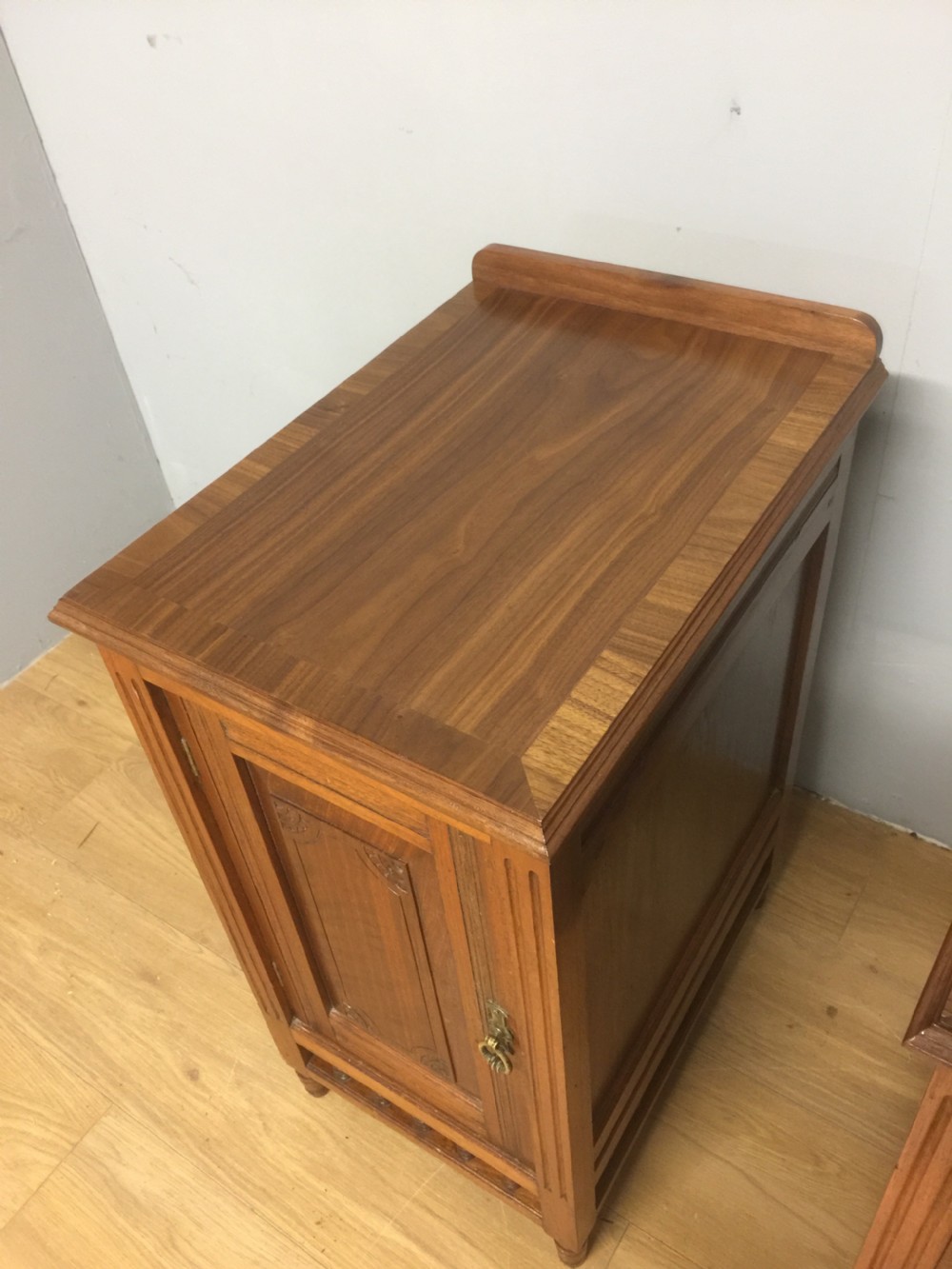 Edwardian pair of walnut bedside cabinets  View III