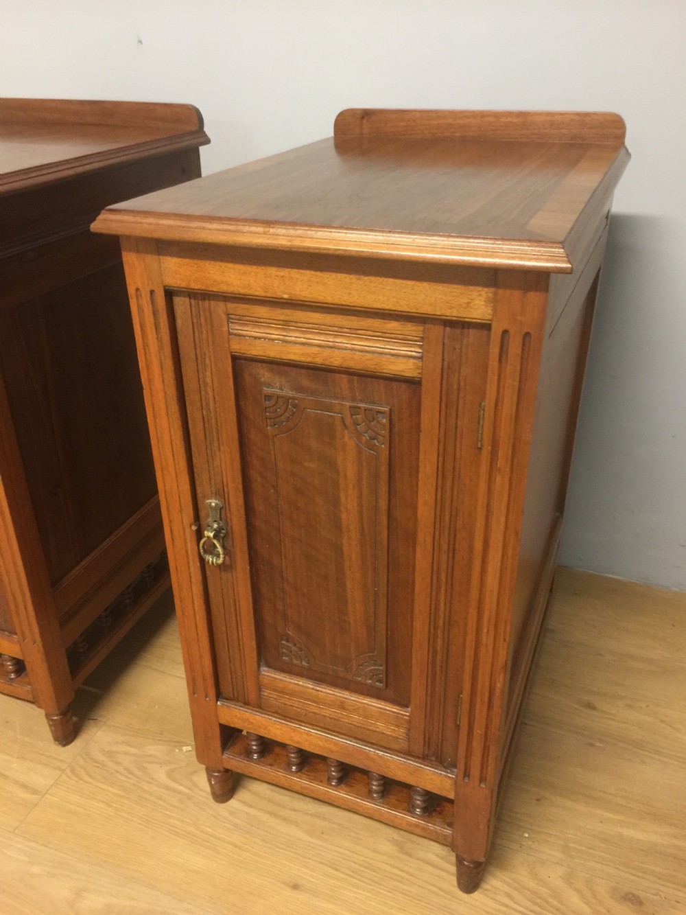 Edwardian pair of walnut bedside cabinets  View IV