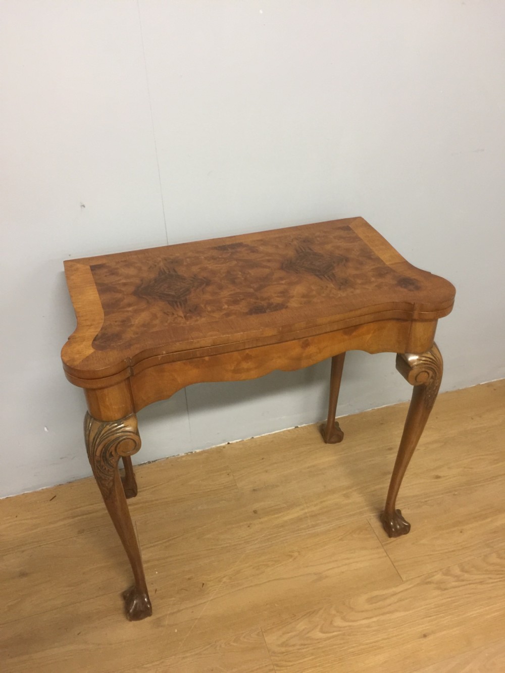 Burr walnut Queen Anne style card table  View II