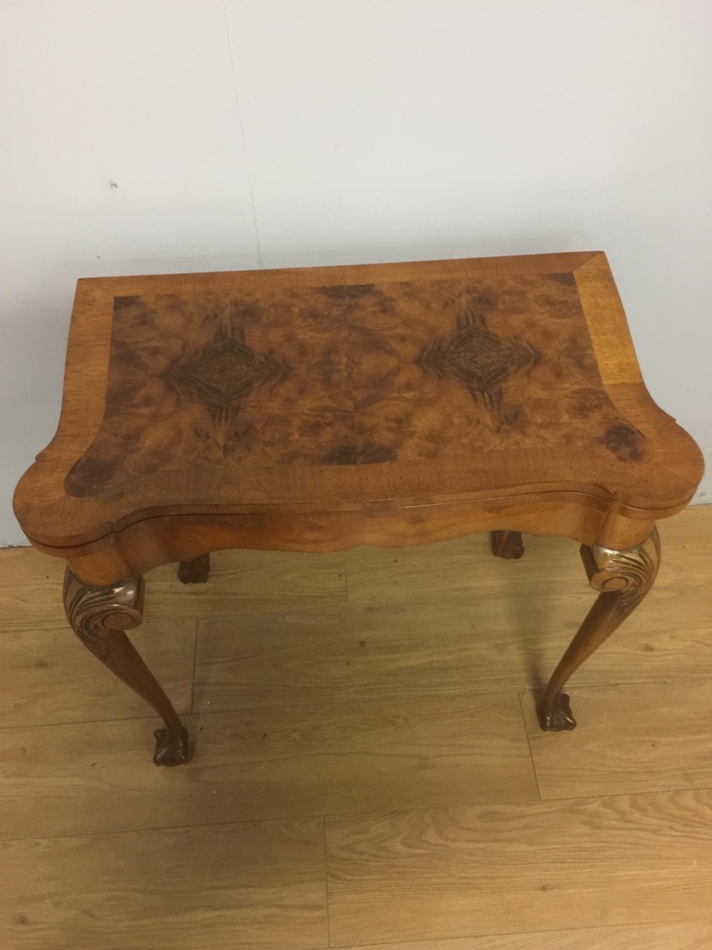 Burr walnut Queen Anne style card table  View III