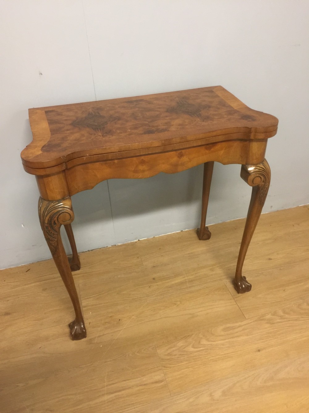 Burr walnut Queen Anne style card table  View IV