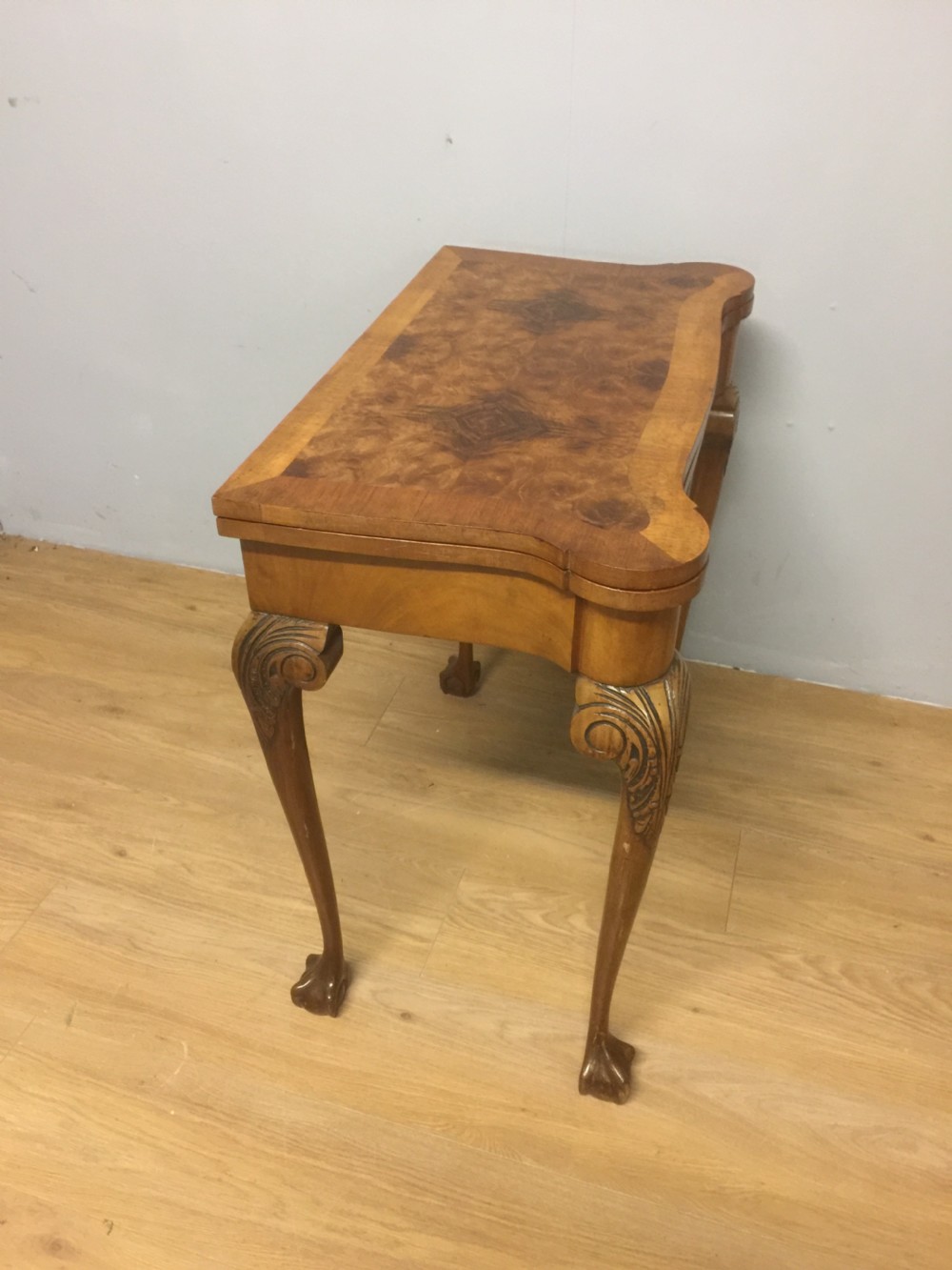 Burr walnut Queen Anne style card table  View X