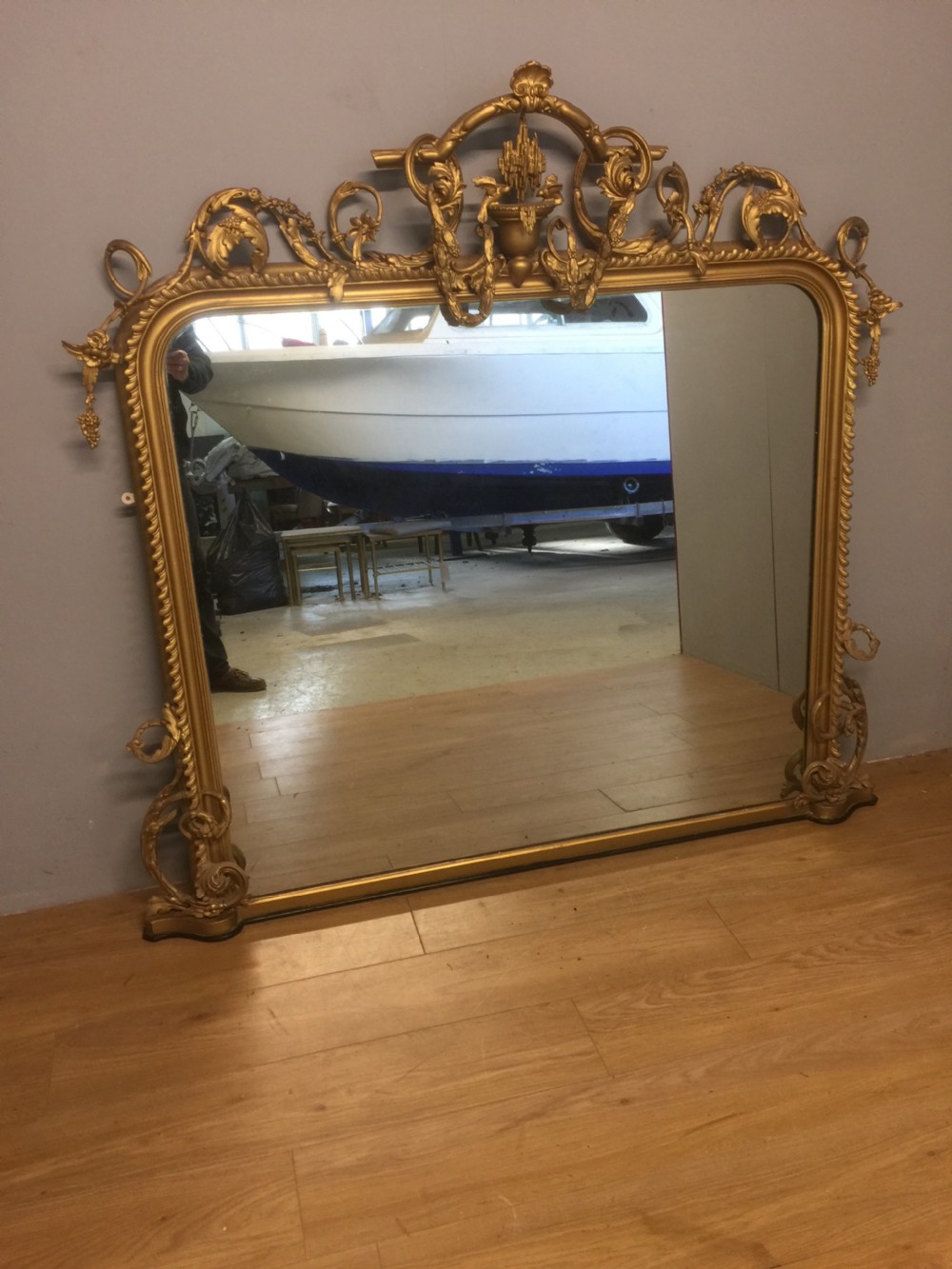 Nineteenth century giltwood carved overmantel mirror  View II